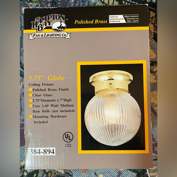 Hampton Bay Polished Brass & Glass Ceiling Fixture #384-894 Home Lighting - Picture 2 of 6